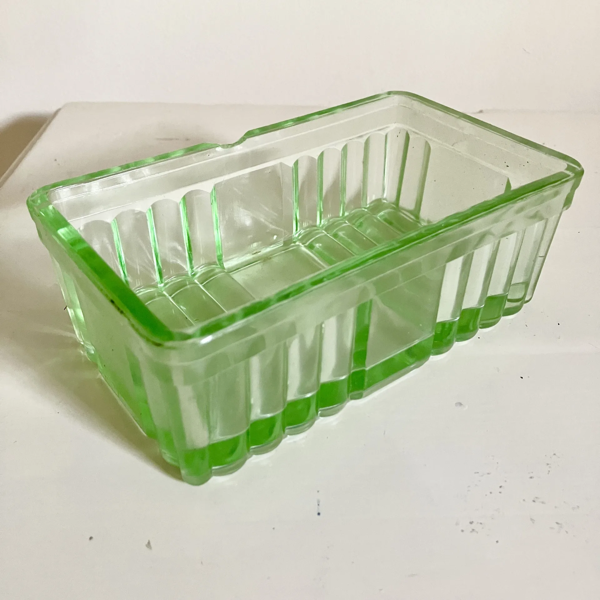 Genuine 1930s Uranium Glass Butter Dish – Vintage Green Depression Glass - Image 5