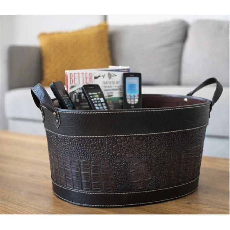 used Brown Printed Mock-Croc-Leather-look Sleek Storage Container - Image 2
