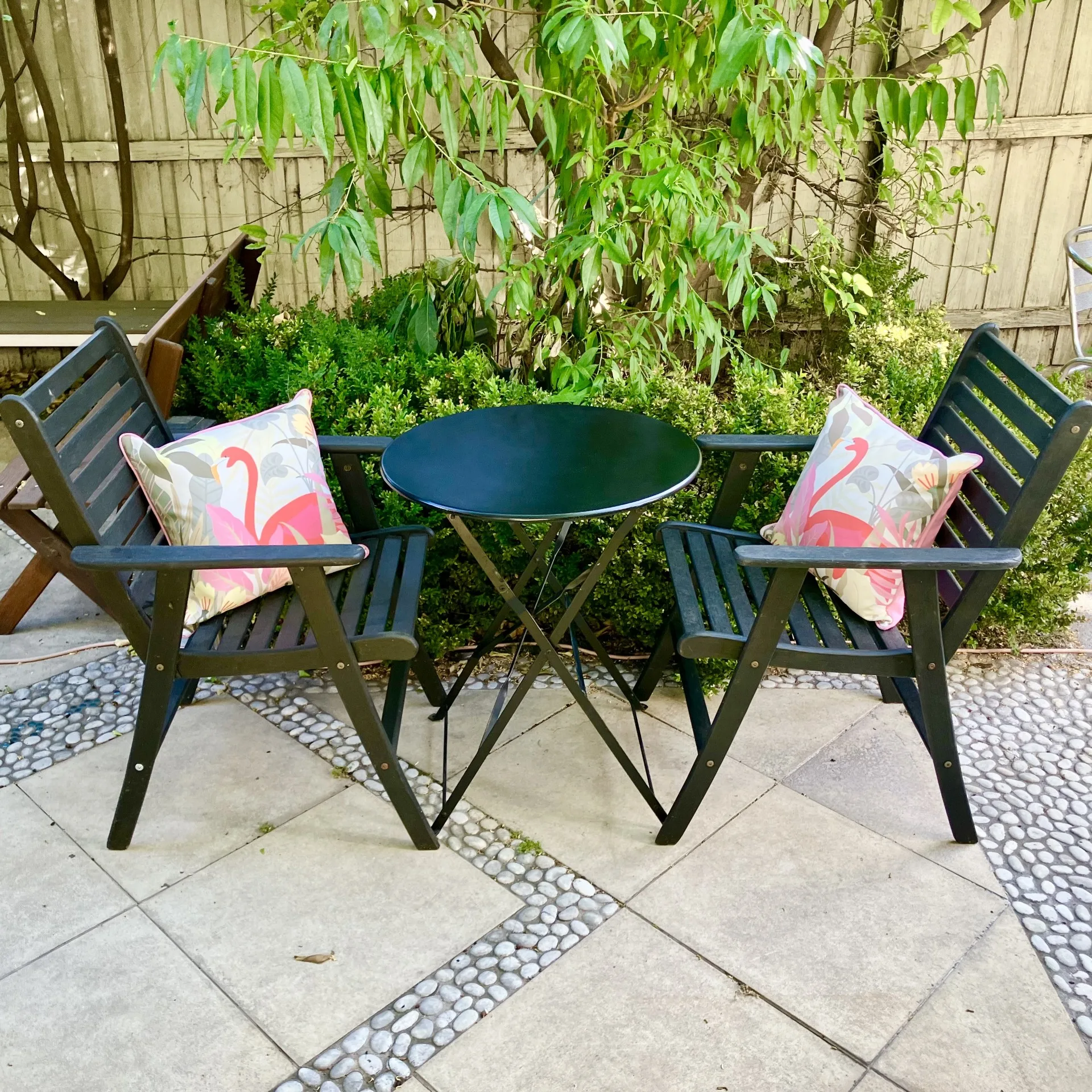 Australian Made Hardwood Outdoor Setting – 2 Chairs + Folding Café Table Patio Set - Image 4