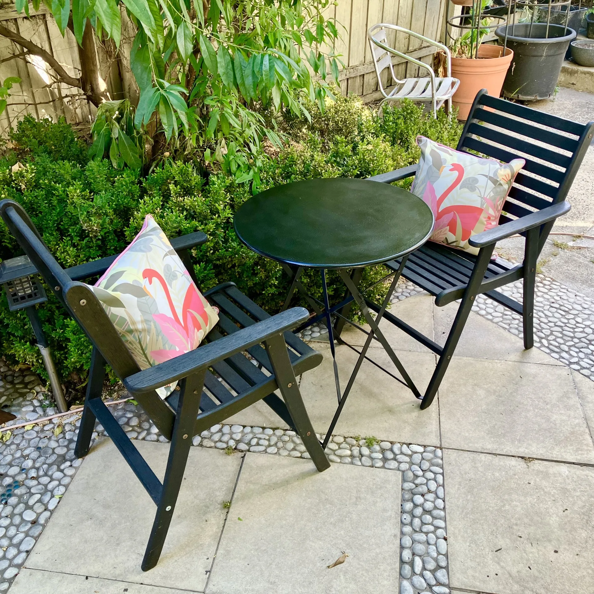 Australian Made Hardwood Outdoor Setting – 2 Chairs + Folding Café Table Patio Set