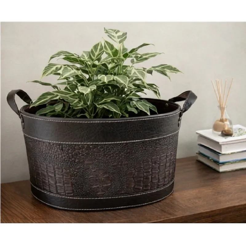 used Brown Printed Mock-Croc-Leather-look Sleek Storage Container - Image 4