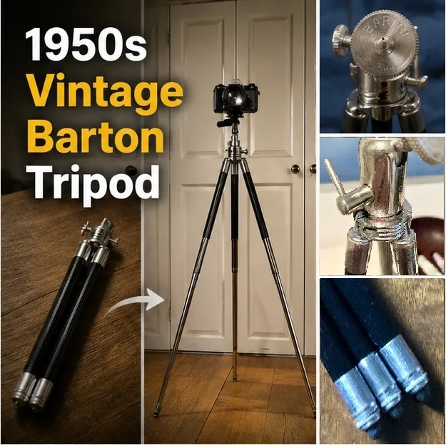Vintage Barton Swivel Head Extendable Telescopic Tripod Leg Camera Stand
