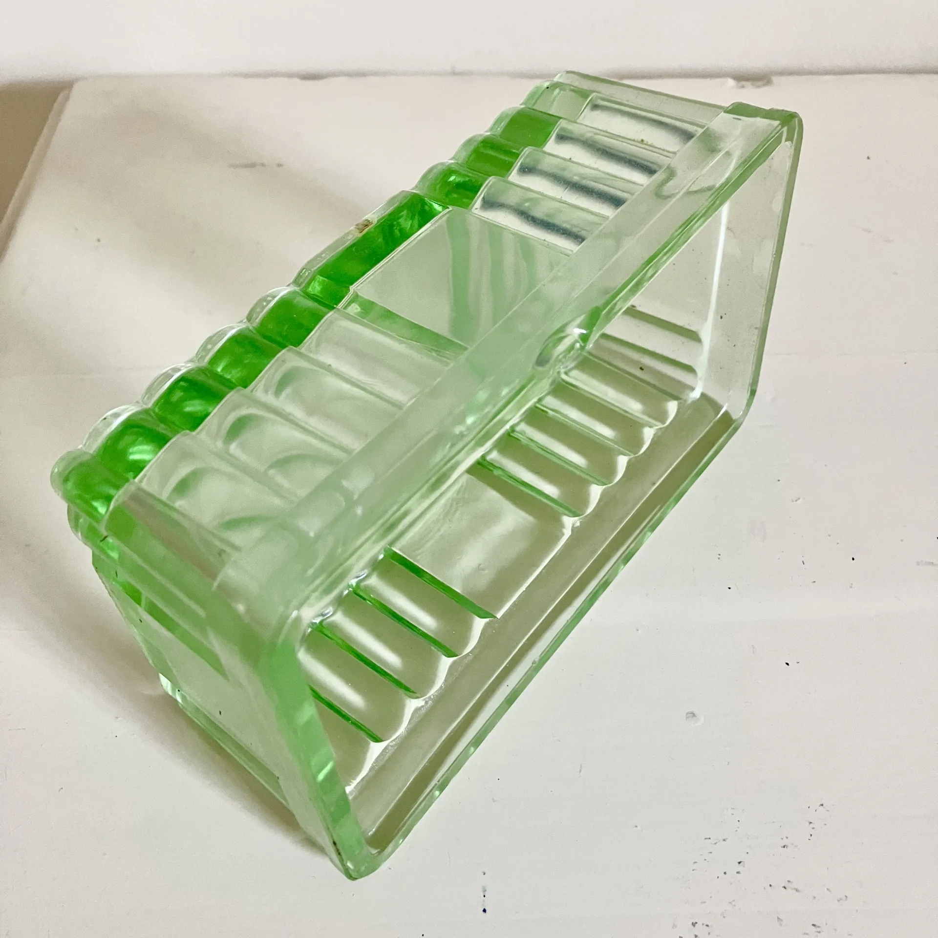 Genuine 1930s Uranium Glass Butter Dish – Vintage Green Depression Glass - Image 3