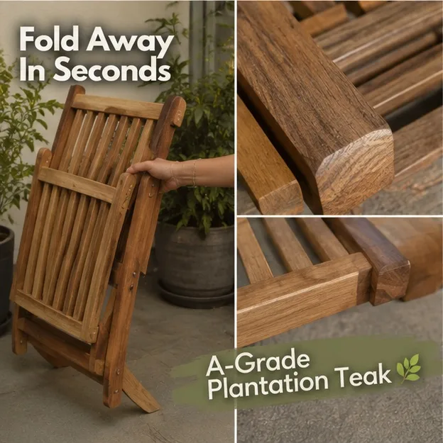Pair of used Teak Folding Chairs and Table - Image 2