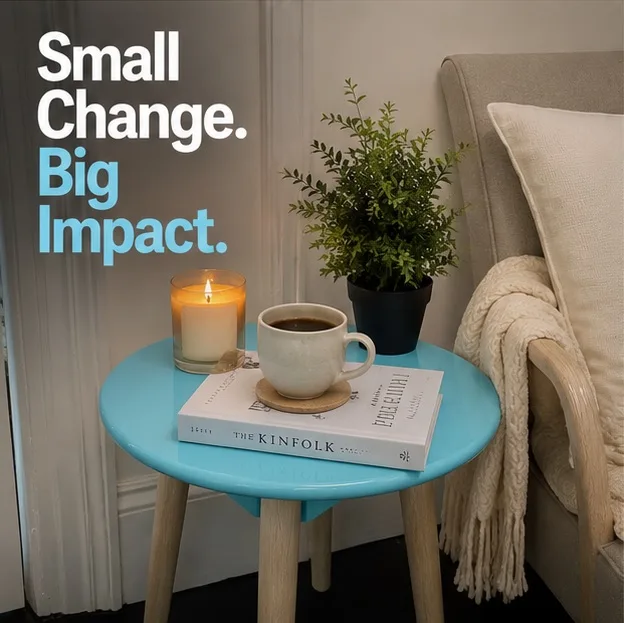 Adairs Round Blue Bedside Table | Scandinavian / Coastal Bedroom Décor | Modern Side Table - Image 5