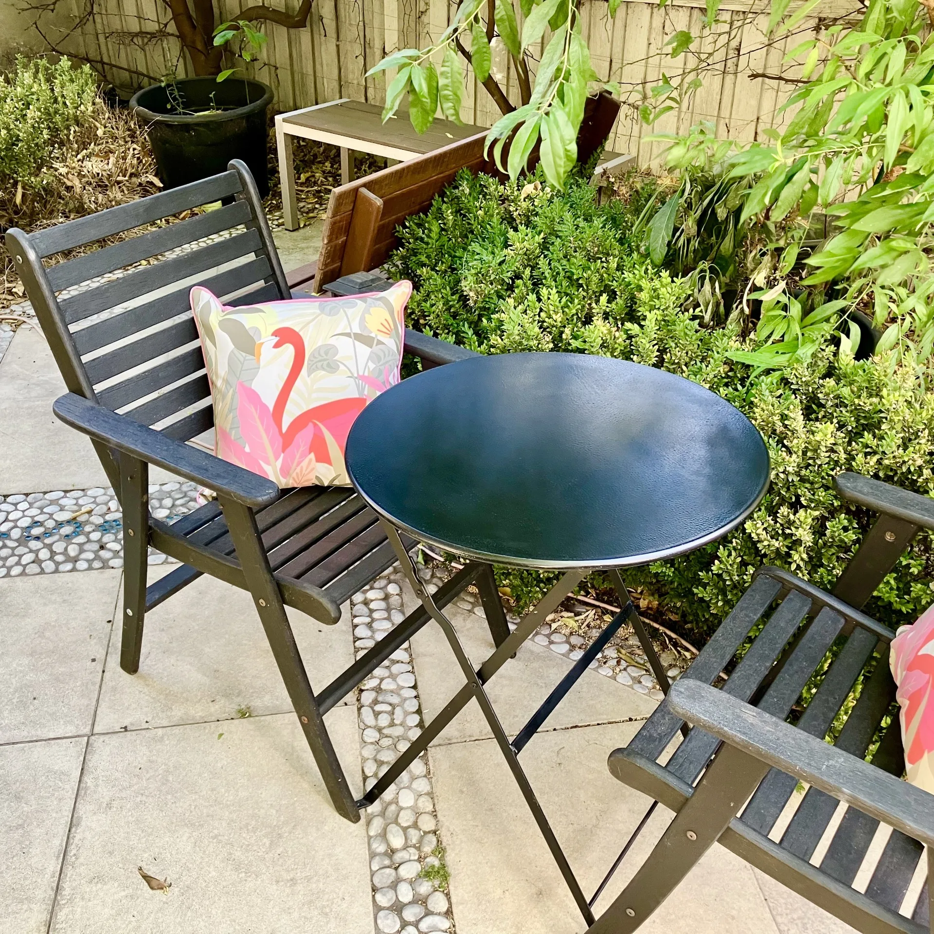 Australian Made Hardwood Outdoor Setting – 2 Chairs + Folding Café Table Patio Set - Image 2
