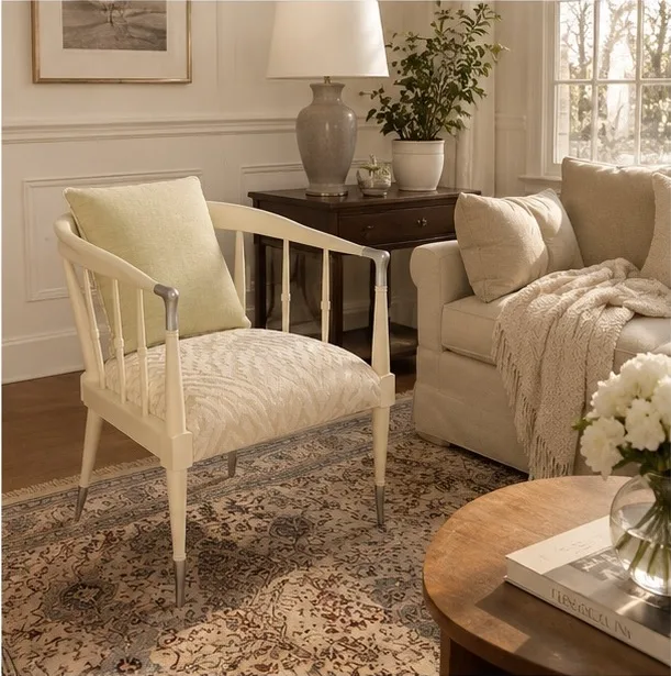 Caracole USA Modern White Windsor Accent Armchair – Designer Luxury Occasional Chair | Hamptons / Coastal / Modern Classic Style - Image 7