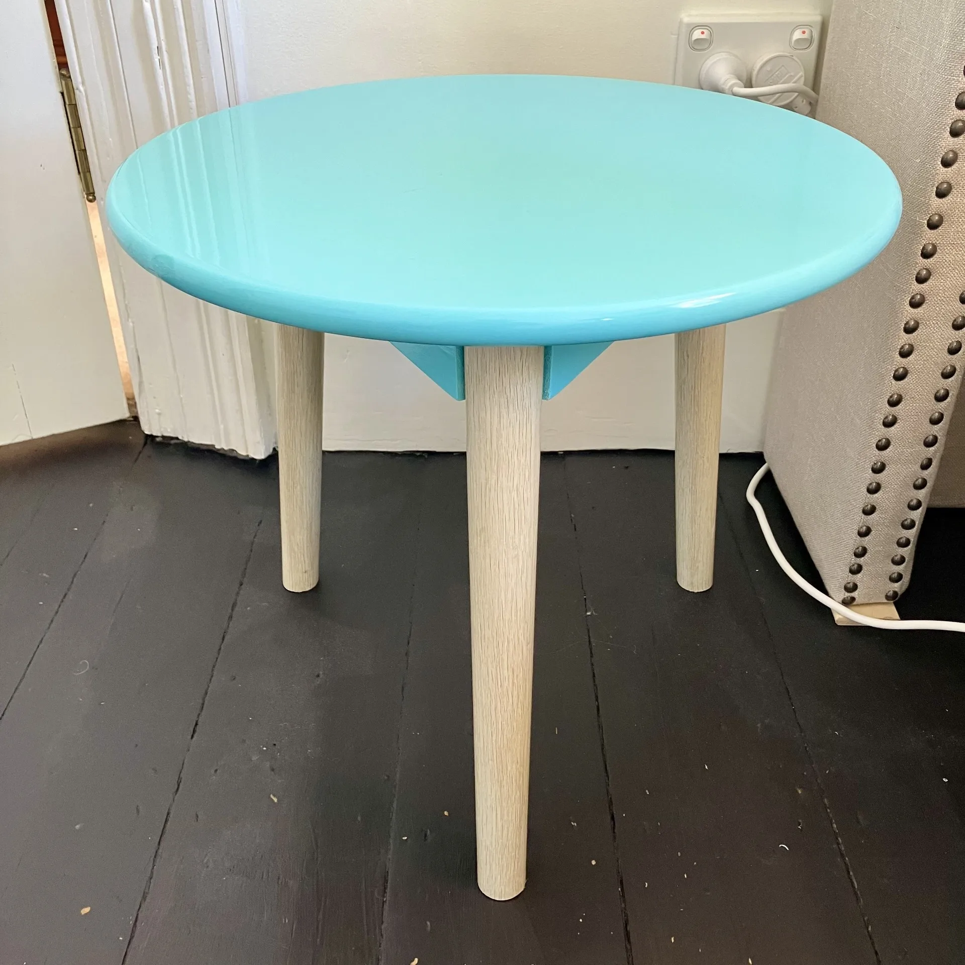 Adairs Round Blue Bedside Table | Scandinavian / Coastal Bedroom Décor | Modern Side Table - Image 2