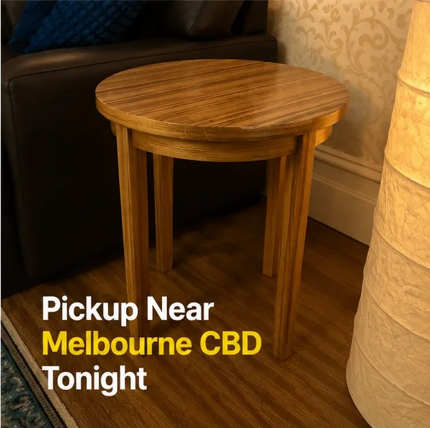 50cm Round Zebrawood Side Table – Designer Zebrano Timber Look Accent Table | Modern Luxe / Mid-Century Décor