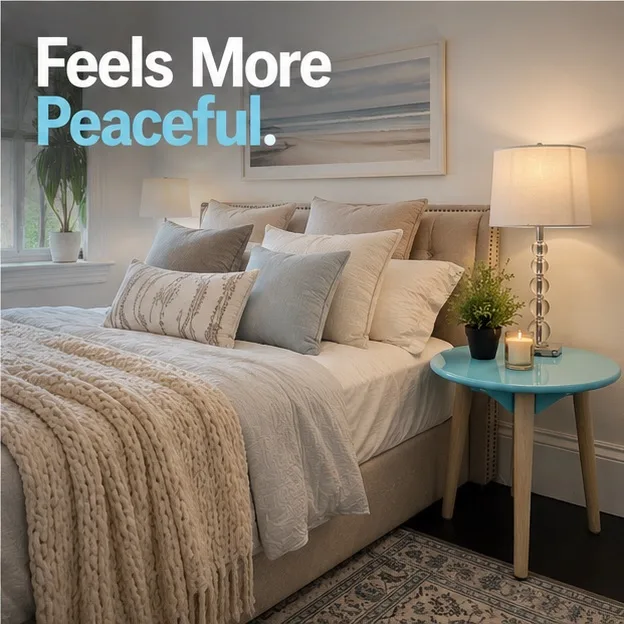 Adairs Round Blue Bedside Table | Scandinavian / Coastal Bedroom Décor | Modern Side Table - Image 3