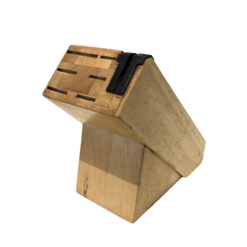 used Hardwood Kitchen Knife Block with Knife Sharpener