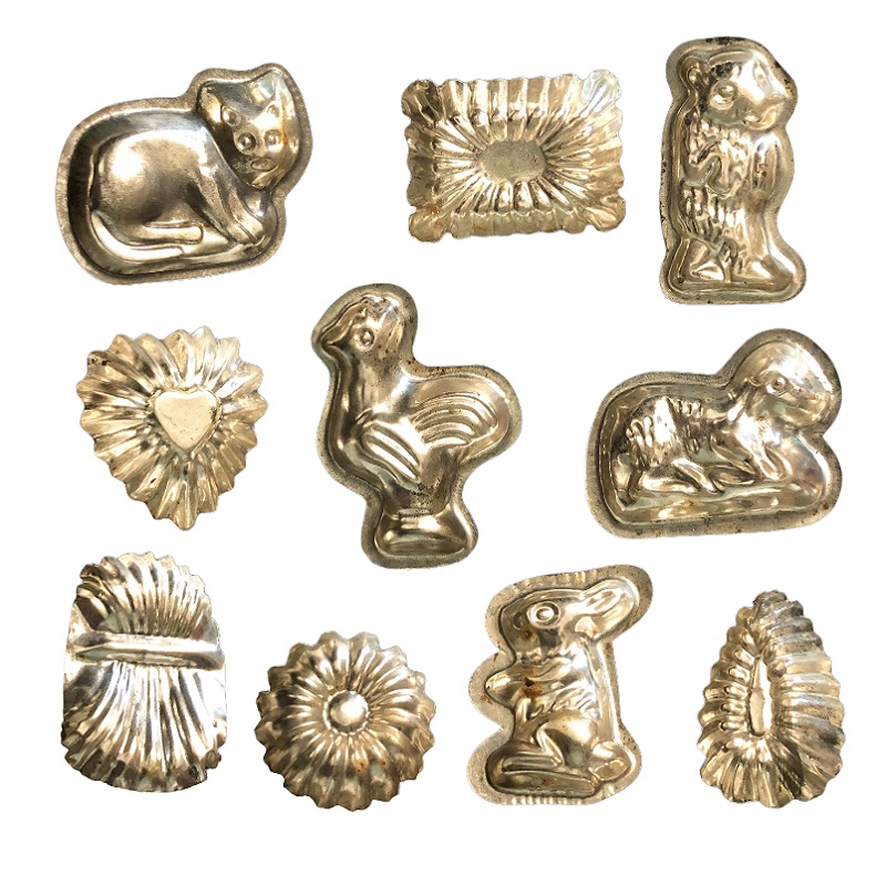 used Set of Ten Vintage Tin Toy Animal CHOCOLATE MOULDS
