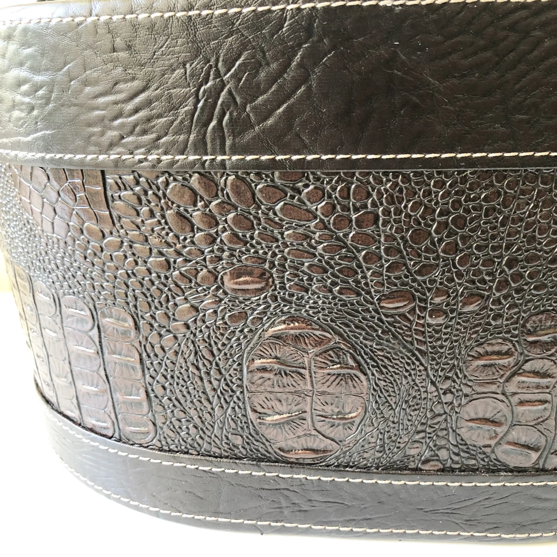 used Brown Printed Mock-Croc-Leather-look Sleek Storage Container - Image 3