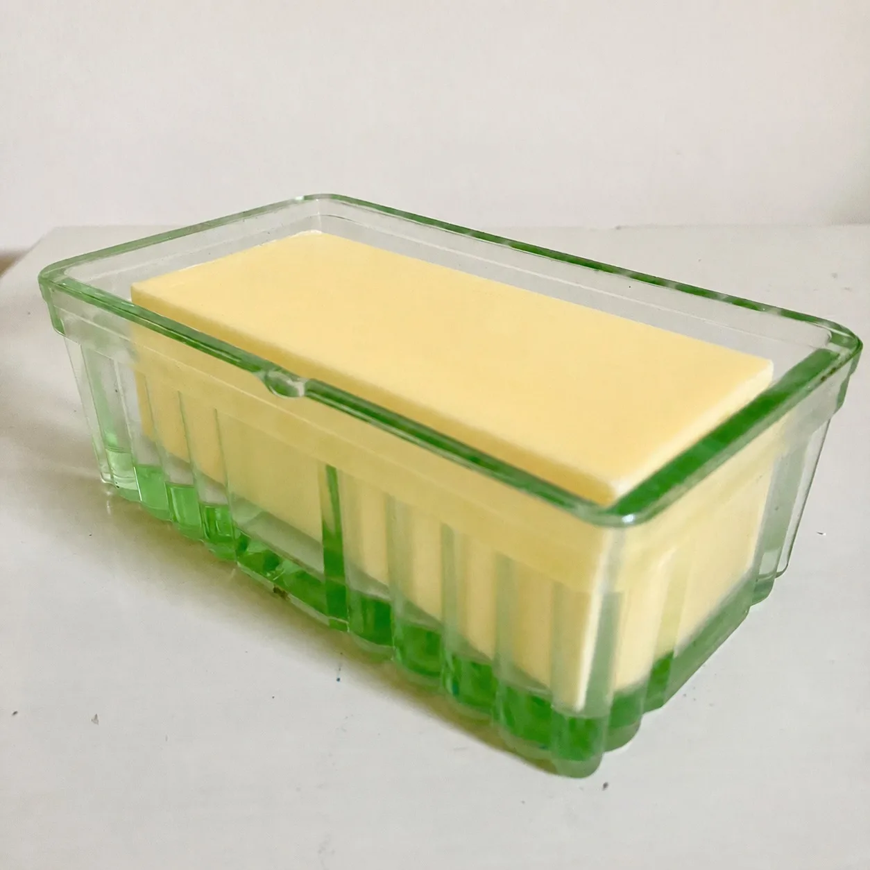 Genuine 1930s Uranium Glass Butter Dish – Vintage Green Depression Glass - Image 2